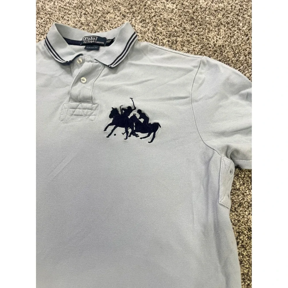 Polo Ralph Lauren Mens XL Light Blue Big Pony Custom Fit Short Sleeve Polo Shirt